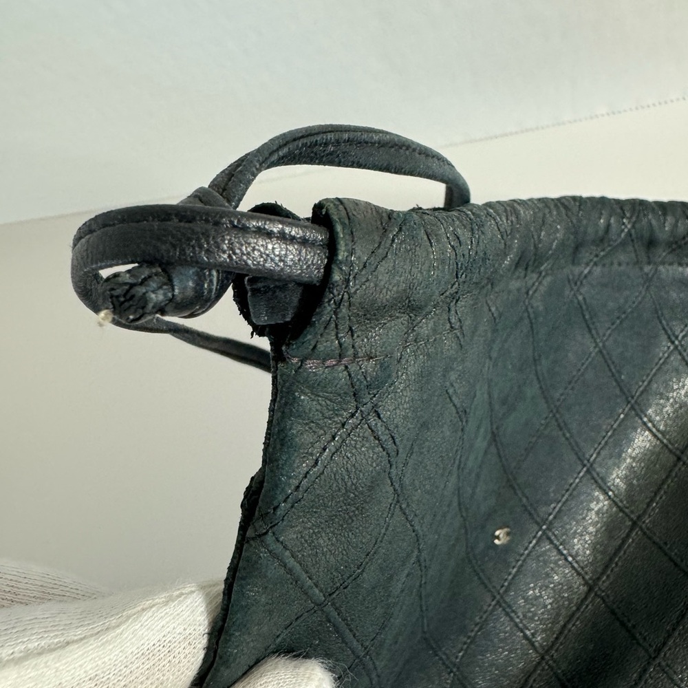 100% Authentic CHANEL Quilted Drawstring Bag Pouch Coco Mark Black - Picture 6 of 11